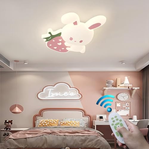 Stesulfr Niedliche Cartoon Deckenlampe dimmbare LED Innenbeleuchtung Kinderzimmer rosa Deckenleuchte in Kaninchenform mit Fernbedienung Acryl Lampenschirm geeignet für Kücheninsel Restaurant Arbeitszi von Stesulfr