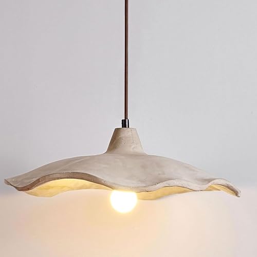Stesulfr Pendelleuchte Retro Wabi Sabi Stil für Kücheninseln Lampenschirm aus Beton in Lotusform E27 zum Aufhängen hellgrauer Deckenleuchter aus Zement geeignet für Schlafzimmer Wohnzimmer Esszimmer(2 von Stesulfr