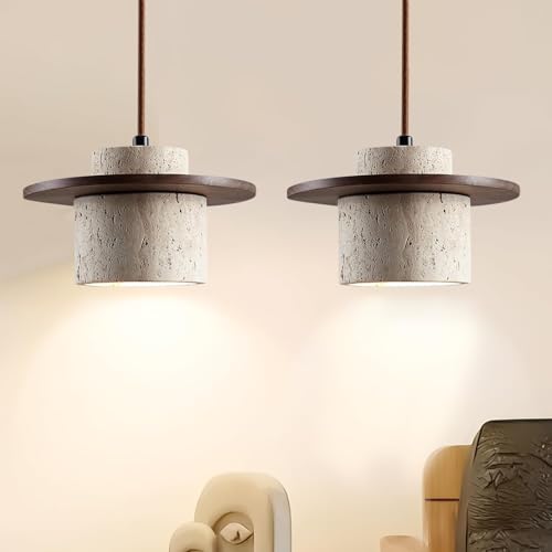 Stesulfr Pendelleuchte im japanischen Stil Wabi Sabi Pendellampe E27 nordischer Marmor Kronleuchter Schirm aus Naturstein einfache Hängeleuchte für Esszimmer Nachttisch Kücheninsel Flur(2PC) von Stesulfr