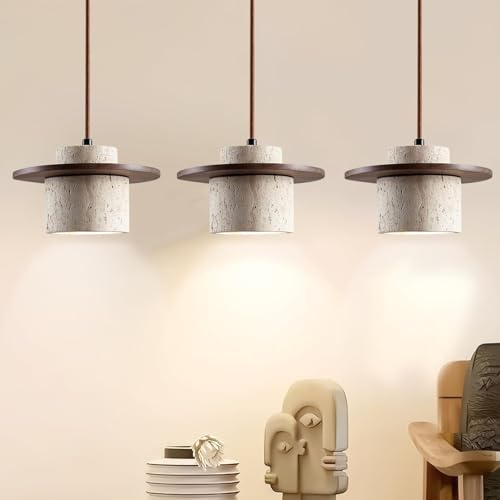 Stesulfr Pendelleuchte im japanischen Stil Wabi Sabi Pendellampe E27 nordischer Marmor Kronleuchter Schirm aus Naturstein einfache Hängeleuchte für Esszimmer Nachttisch Kücheninsel Flur(3PC) von Stesulfr