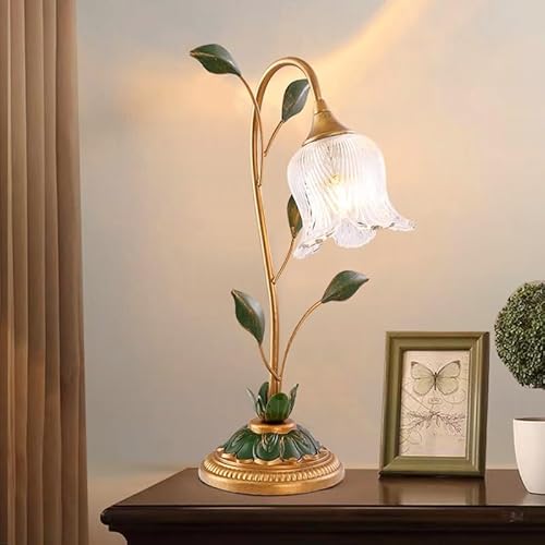 Stesulfr Retro Nachttischlampe Bronze Lampenkörper Tischlampe Glasblumenlampenschirm Antike Heimdekoration Tischleselampe Nachttischlampe Geeignet für Schlafzimmer Wohnzimmer Büro Frisiertisch(1 light von Stesulfr