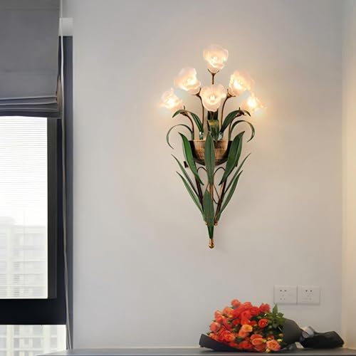 Stesulfr Wandleuchte mit Blumenmuster aus Glas Vintage Stil goldene Küchenwandleuchten über der Spüle Wandmontage Badezimmer Waschtischleuchte antike Bauernhaus Wandlampe Schlafzimmer Nachttisch von Stesulfr