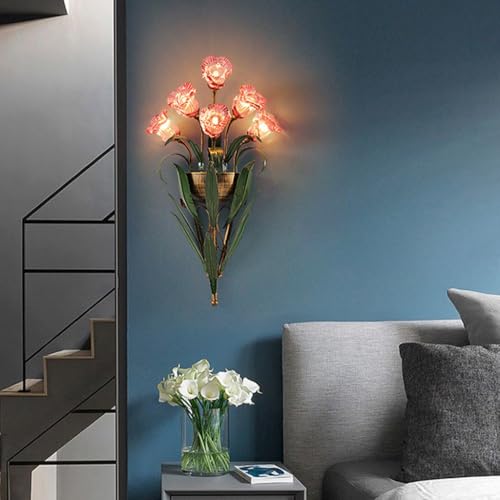 Stesulfr Wandleuchte mit Blumenmuster aus Glas Vintage Stil goldene Küchenwandleuchten über der Spüle Wandmontage Badezimmer Waschtischleuchte antike Bauernhaus Wandlampe Schlafzimmer Nachttisch von Stesulfr