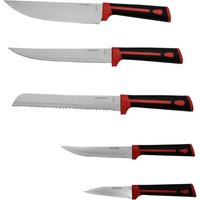 5-teiliges Messerset, Edelstahlklingen und Kunststoffgriffe rot-schwarz von Steuber