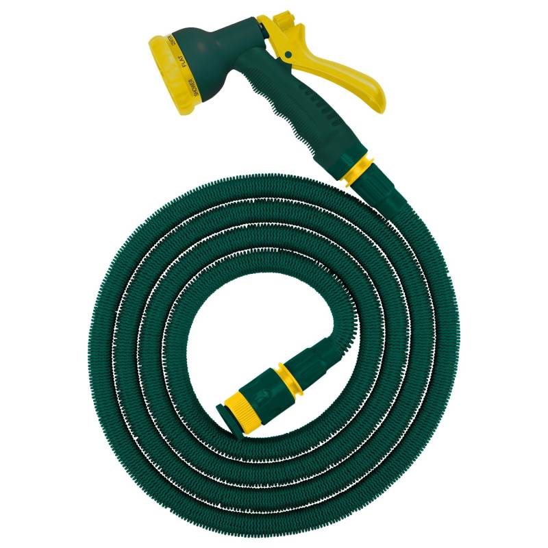 Flexibler Gartenschlauch 2,5 m bis 8,3 m Grün inkl. Brause und Anschluss Stück von Steuber