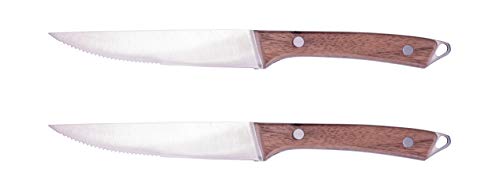 Steuber 2er Set BBQ Steak Messer, Besteckset mit scharfen Edelstahlklingen, Gesamtlänge 23 cm, Breite 8,5 cm, edle Holzmaserung, braun von Steuber