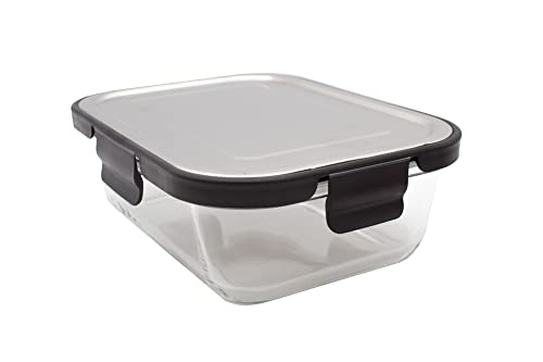 Steuber 6 Stück Glas Frischhaltedose 1500ml mit schwarzem Edelstahldeckel, luftdichter Silikon-Klickdeckel, backofengeeignet von Steuber