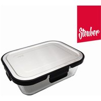 Steuber Glas Frischhaltedose 1500ml mit schwarzem Edelstahldeckel, luftdichter Silikon-Klickdeckel, backofengeeignet von Steuber
