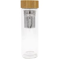 Steuber Glas Trinkflasche mit Teesieb, 400 ml, doppelwandige Glasflasche mit Bambusdeckel für Reisen, Freizeit & Job von Steuber