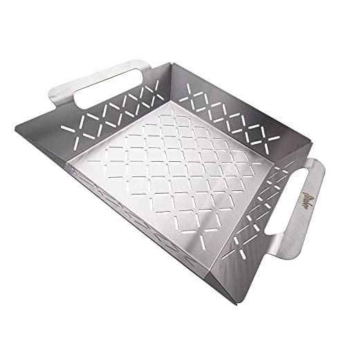 Steuber Premium Line Edelstahl Grillkorb klein 27,5 x 22 x 5,5 cm, Grill-Schale, Ersatz für Aluminium Schalen von Steuber