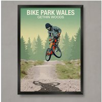 Poster Bike Park Wales, Mountainbike Poster, Druck, Drucke von SteveAshillustration