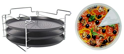Stewa 5-tlg. Pizzabackset Standhalterung für 3 Pizzableche Ø31cm - gleichzeitiges backen und genießen - Inkl. einer Pizzaservierplatte aus Glas Stewa 5-tlg. Pizzabackset Standhalterung für 3 Pizzableche Ø31cm - gleichzeitiges backen und genießen - Inkl. einer Pizzaservierplatte aus Glas von Stewa