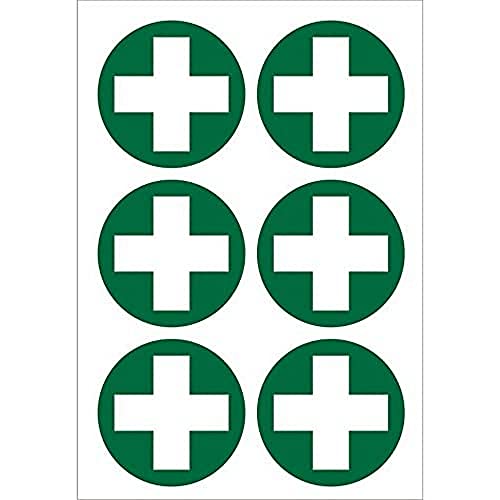 Seco First Aid Cross Pictogram Sticker, 60mm Diameter (Sheet of 6) - Self Adhesive Vinyl von SECO