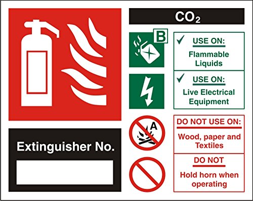 Seco Co2 Feuerlöscher-Erklärungstabelle, 150 x 120 mm, nachleuchtend, 1 mm, halbstarrer Kunststoff von Stewart Superior