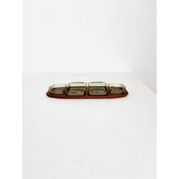 Design Teak Tablett Im Digsmed-stil Mit Holmegaard "Cabinet' Glas Behälter, Dänemark 60Er Jahre von Steylar