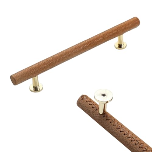 Steytemd 2 Stück Küchengriffe Braun, Leder + Zinklegierung | Lederumhüllung, T-Zuggriffe Modern Kleiderschrank Zieht Griffe-128mm/5in von Steytemd