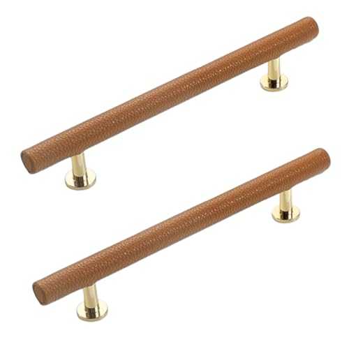 Steytemd 2 Stück Küchengriffe Braun, Leder + Zinklegierung | Lederumhüllung, T-Zuggriffe Modern Kleiderschrank Zieht Griffe-128mm/5in von Steytemd