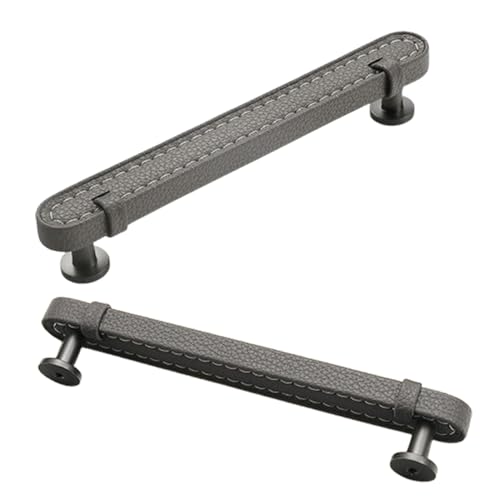 Steytemd 2 Stück Küchengriffe Grau, Leder + Zinklegierung | Lederumhüllung, Schrankgriffe Modern Kleiderschrank Zieht Griffe-128mm/5in von Steytemd