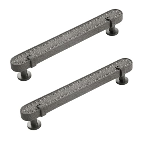 Steytemd 2 Stück Küchengriffe Grau, Leder + Zinklegierung | Lederumhüllung, Schrankgriffe Modern Kleiderschrank Zieht Griffe-128mm/5in von Steytemd