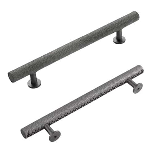 Steytemd 2 Stück Küchengriffe Grau, Leder + Zinklegierung | Lederumhüllung, T-Zuggriffe Modern Kleiderschrank Zieht Griffe-128mm/5in von Steytemd