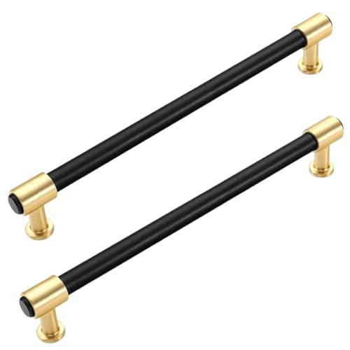 Steytemd 2 Stück Küchengriffe Schwarz+Gold, Massive Zinklegierung | Eloxierte Oberfläche, T-Zuggriffe Modern Kleiderschrank Zieht Griffe-192mm/7.6in von Steytemd