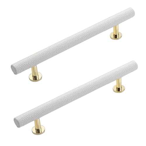 Steytemd 2 Stück Küchengriffe Weiß, Leder + Zinklegierung | Lederumhüllung, T-Zuggriffe Modern Kleiderschrank Zieht Griffe-128mm/5in von Steytemd