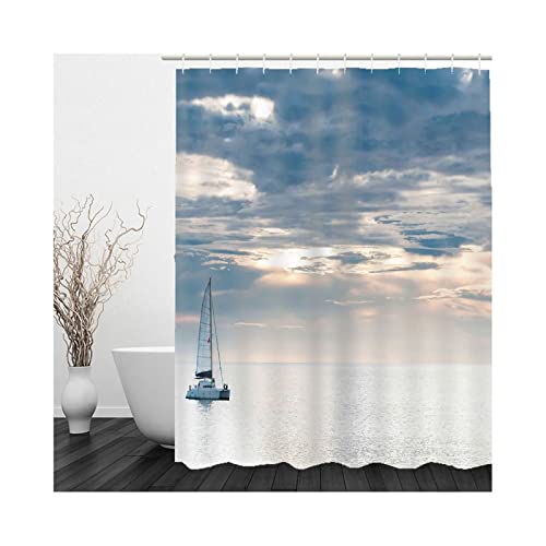 Duschvorhänge Textil, Shower Curtains Grau Blau 3D Ozean Segelboot Himmel Duschvorhang 180x180 Polyester Bad Vorhang Badezimmer Deko von Stfery