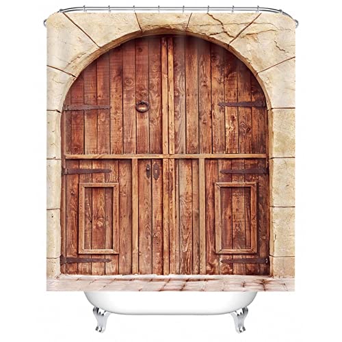 Duschvorhang 120x180 Tür, Shower Curtains for Bathtub Braun Hölzern Duschvorhang Polyester Bad Vorhang Badezimmer Dekoration von Stfery
