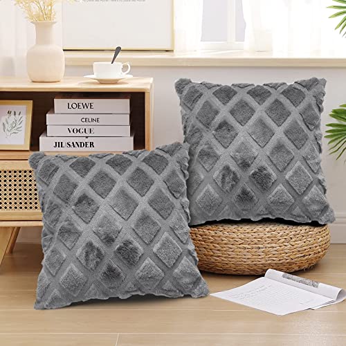 Kissen Bezüge, Deko Kissenbezug 50x50 2er Kissenhüllen Grau Weich Plüsch Geometrische Bed Pillow Cover von Stfery
