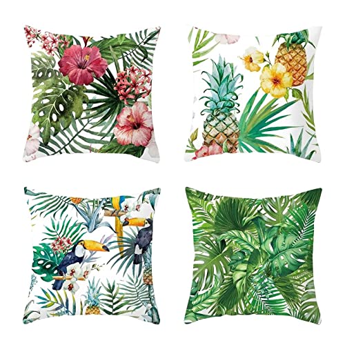 Kissenbezüge 50x50 4er Set, Sofa Cushion Cover Grün Kissenhülle Dschungel Blumen Blätter Ananas Zierkissen von Stfery