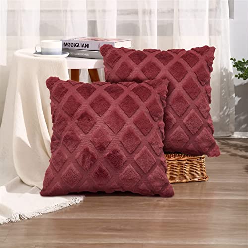 Stfery Kissenbezug 50x50 Rot, Bed Pillow Case 2er Set Flauschig Plüsch Rhombic Kissenhülle Dunkelrot Kissen von Stfery