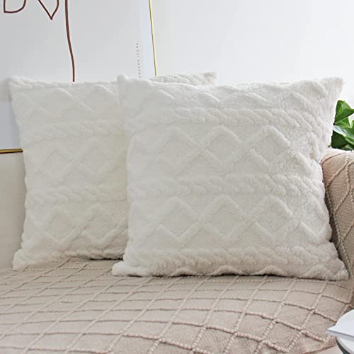 Kissenbezug Vintage, 45x45 Kissenbezüge 2er Set Creme Weiß Flauschig Touch Plüsch Pillowcase 3D Geometrisches Quadrat Cozy Deko von Stfery