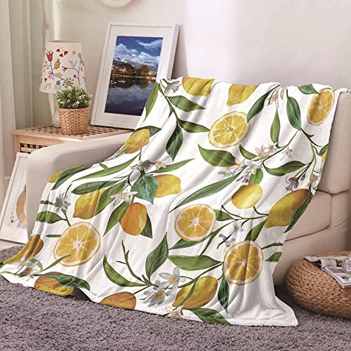 Kuscheldecke Gelb Gemustert, Fleecedecke Muster Flanell Grün Zitrone Flanelldecke Blanket 180x220CM Weich Warm Wohndecke Sofa Bett Geschenk von Stfery