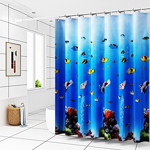 Stfery Duschvorhang 200x200, Duschvorhang Wasserdicht Blau PEVA 3D Unterwasser Koralle Fische Badezimmer Dekoration von Stfery