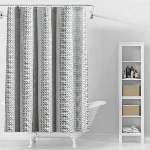 Stfery Duschvorhang Waffel Grau Badevorhang 80X180 Duschvorhang Textil Waschbar Anti Schimmel Duschvorhang von Stfery