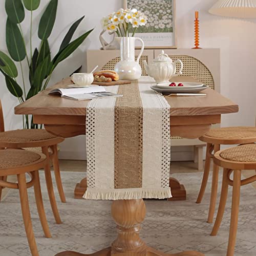 Stfery Herbst Tischläufer Braun, Tischläufer Party Weiß 30x300CM Elegante Mulde mit Quaste Leinen Table Runner Tischdeko Wohnzimmer Küche von Stfery