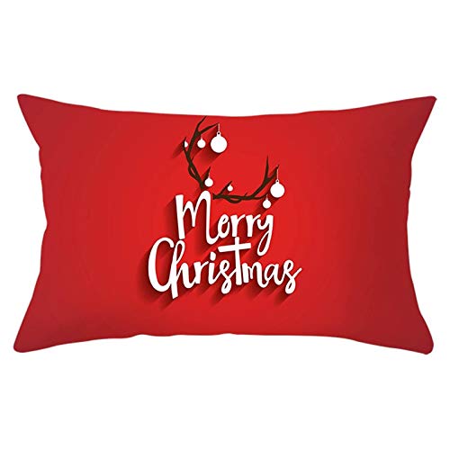 Stfery Kissenbezüge 30x50 cm, Weihnachts Kissen Weiß Rot Kissenbezug Geweih Weihnachtskugeln Frohe Weihnachten Polyester 1er von Stfery