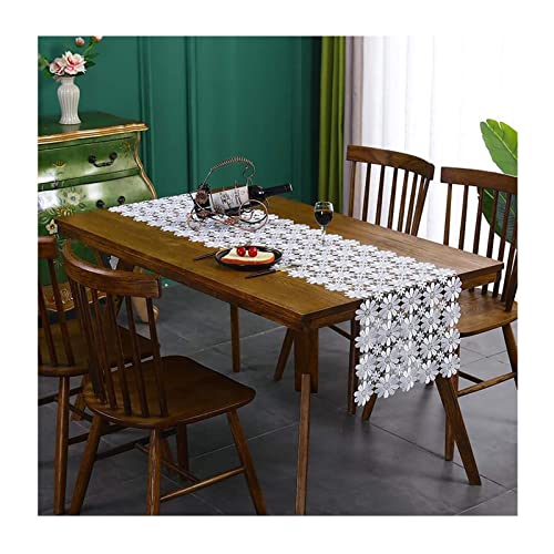 Stfery Tischdeko Festlich, Tischläufer Blumen Vintage Weiß 40x180CM Hohle Gänseblümchenspitze Polyester Table Runner Wohnzimmer Küche Hochzeiten von Stfery