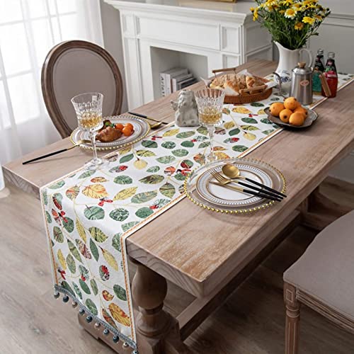 Stfery Tischläufer Boho Bunt, Herbst Tischläufer Modern 33x220CM Quastenblatt mit Insektenkugel Polyester Table Runner Tischdeko Wohnzimmer Küche von Stfery