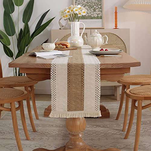 Stfery Tischläufer Braun, Tischläufer Frühling Weiß 30x275CM Elegante Mulde mit Quaste Leinen Table Runner Tischdeko Wohnzimmer Küche Hochzeiten von Stfery