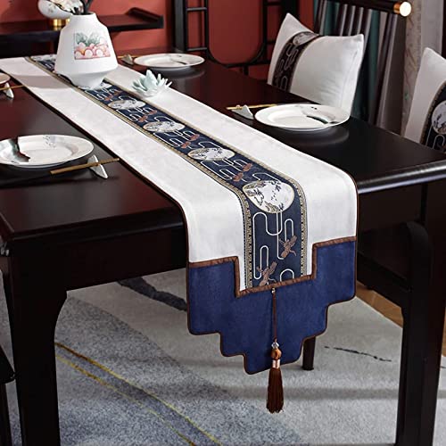 Stfery Tischläufer Elegant, Tischläufer Geburtstag Mann Weiß Blau 33x120CM Berglandschaftskran Im Chinesischen Stil Polyester Tischdeko Wohnzimmer Küche von Stfery