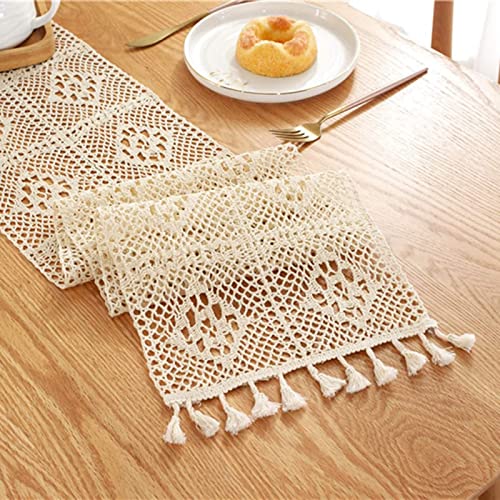 Stfery Tischläufer Herbst Modern, Tischläufer Beige Vintage 24x140CM Hohles Gitter Baumwolle Table Runner Tischdeko Wohnzimmer Küche Hochzeiten von Stfery