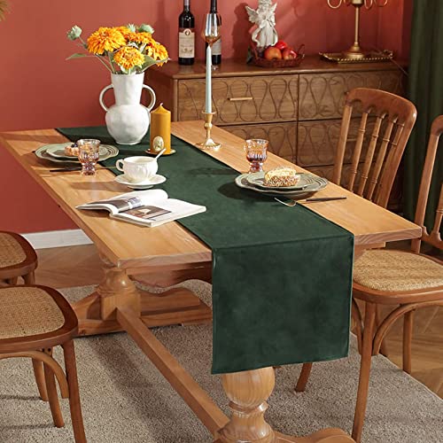 Stfery Tischläufer Herbstlich Grün, Table Runner Herbst 33x240CM Samt Einfache Volltonfarbe Baumwolle Tischdeko Wohnzimmer Küche Hochzeiten von Stfery