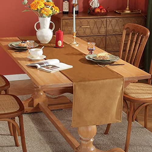 Stfery Tischläufer Hochzeit Boho, Tischläufer Braun 180 33CM Samt Einfache Volltonfarbe Baumwolle Table Runner Tischdeko Wohnzimmer Küche von Stfery