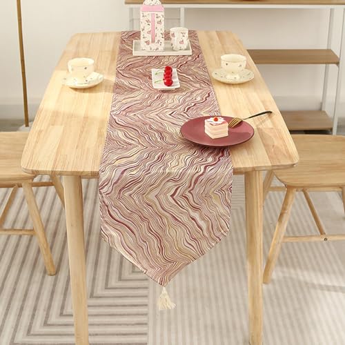 Stfery Tischläufer Modern 35x180, Polyester Tischläufer Abwaschbar Rot, Marmormuster Tischläufer für Küche Esstisch Dekoration Drinnen Urlaub Party Dekor von Stfery