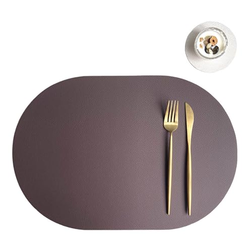 Stfery Tischsets 4er Set, Tischset Oval Waschbar Leder Kaffee Weiß Platzdeckchen Abwaschbar 30x43.5cm von Stfery