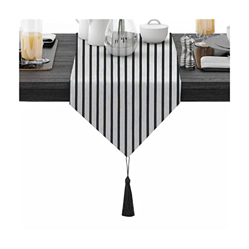 Table Runner Cloth, Tischläufer Weiß Schwarz 30x140CM Streifenmuster Baumwolle Tischdeko Wohnzimmer Küche Geburtstage Hochzeiten von Stfery