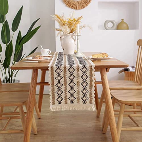 Tischläufer Beige Party, Tischläufer Boho Style 30x140CM 3 Schwarze Diamanten Polyester Table Runner Tischdeko Wohnzimmer Küche Hochzeiten von Stfery