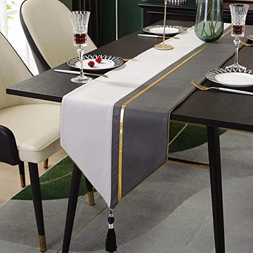 Tischläufer Deko, Tischläufer Couchtisch Dunkelgrau 33x240CM Spleißen von Einfarbigen Linien Im Chinesischen Stil Polyester Tischdeko Küche von Stfery
