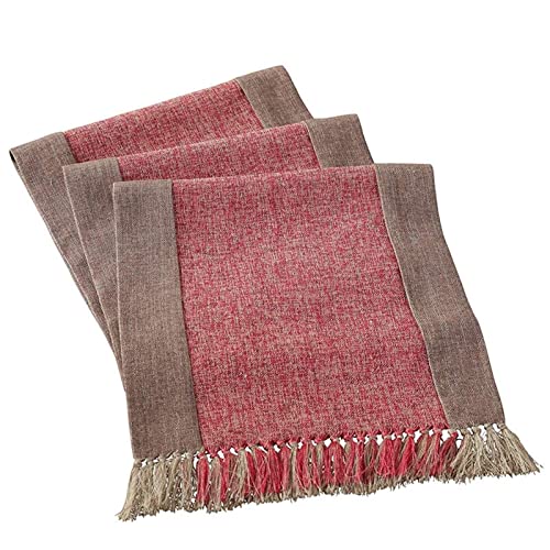 Tischläufer Geburtstag Stoff, Tischläufer Vintage Rot 38x140CM Spleißen mit Quaste Bettwäsche Baumwolle Tischdeko Wohnzimmer Küche von Stfery